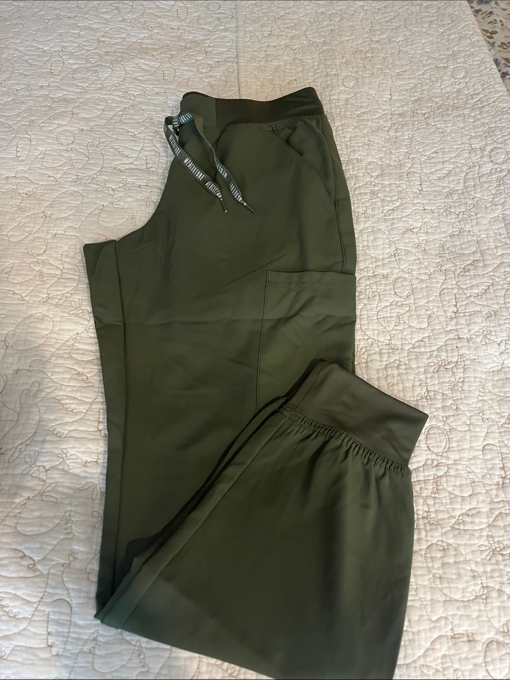 Med Couture Olive Green Track Joggers with Drawstring